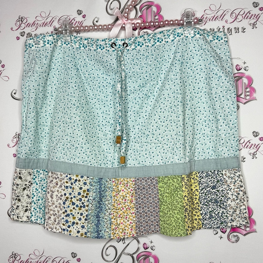 Blue sky skirt floral flowers patch work style blue green yellow sweet boho y2k